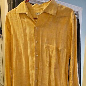 Loro Piana Button Down, Yellow, Large, 100% Lino/Flax